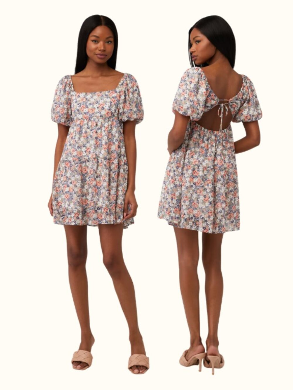 MINKPINK Squareneck Puff Sleeve Floral Minidress